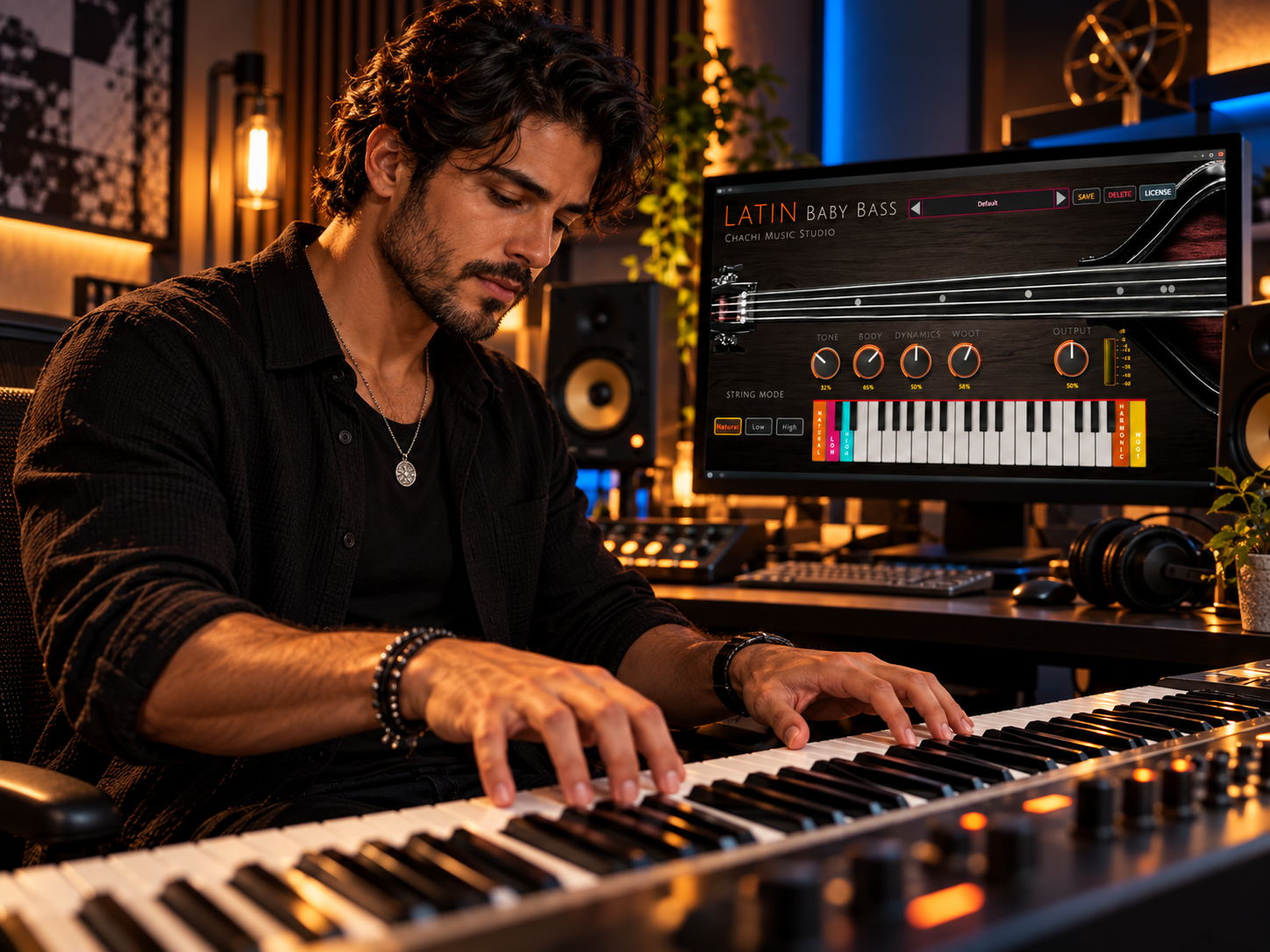 Latin Baby Bass keyboard and performance controls